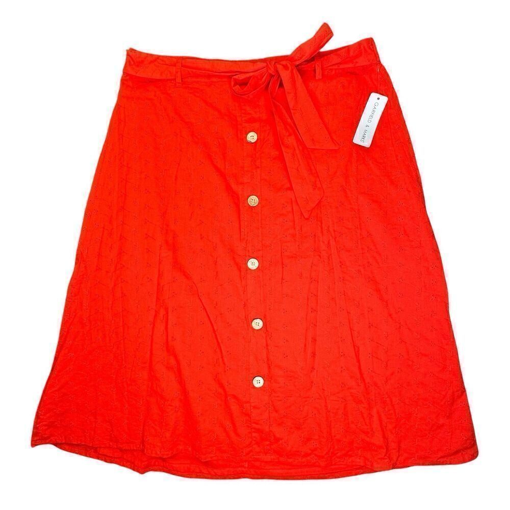 Garfield & Marks Sz XL Embroidered Lined Skirt Button Front Tie Elastic Waist